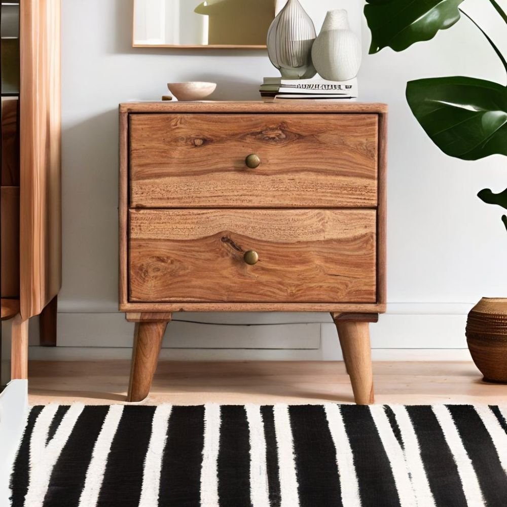 Solid wood Sheesham 2 Drawer Bedside Table