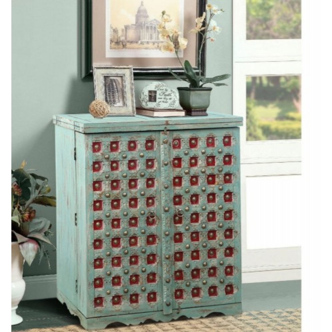Swanage Vintage Liquor Cabinet Indian Inspired Turquoise