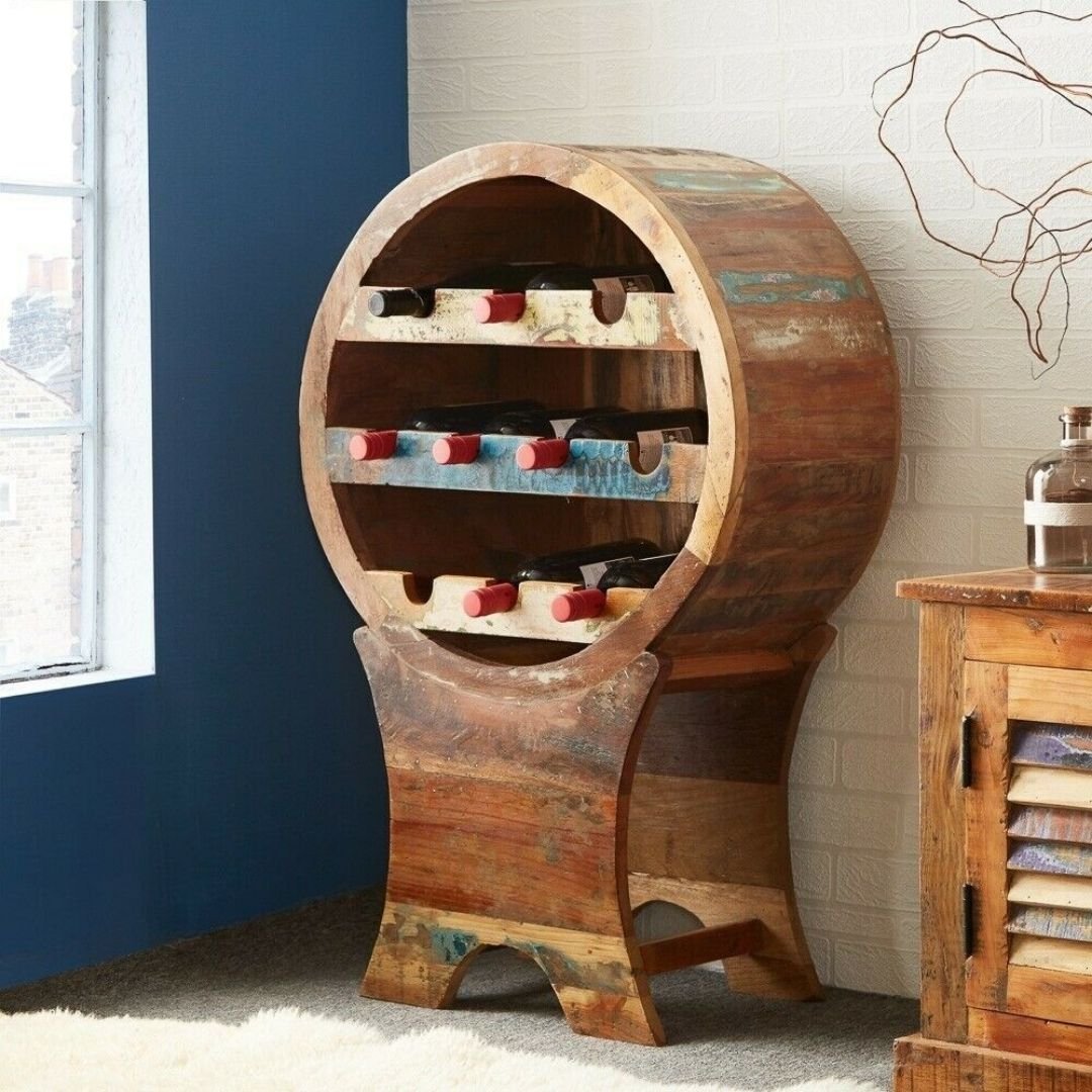 Thaxted Reclaimed Elizabeth Solid Wooden Wine Cabinet Classic Natural Finish