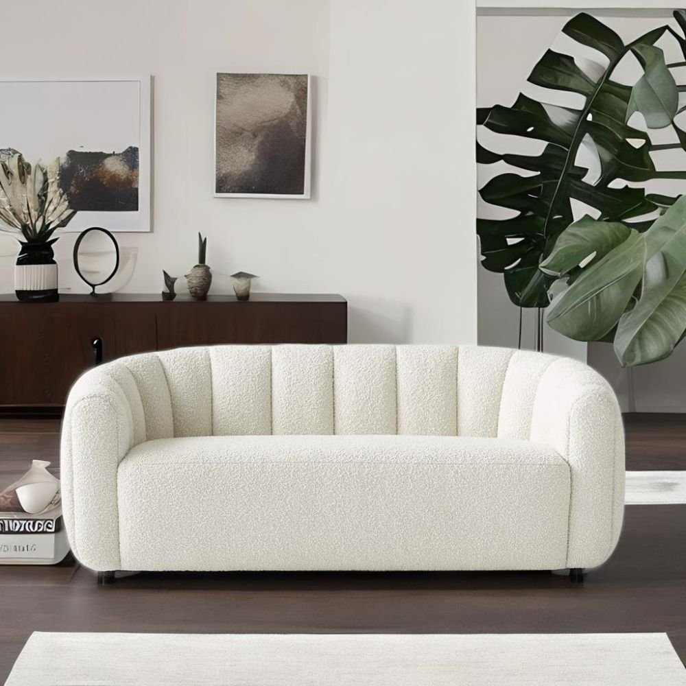 Thaxted White Bouclé Fabric 2 Seater Sofa