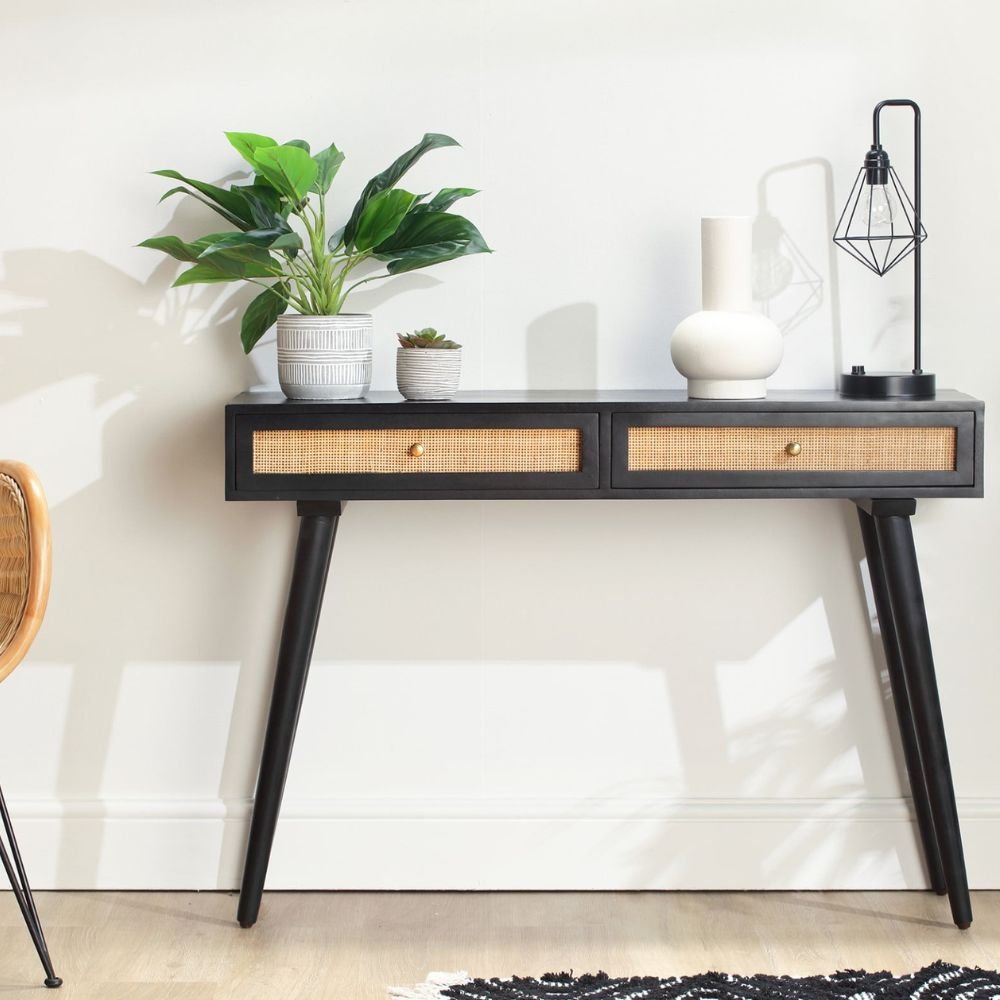 Topsham Scandi-Boho Geralt Console Table 2 Drawer Cane