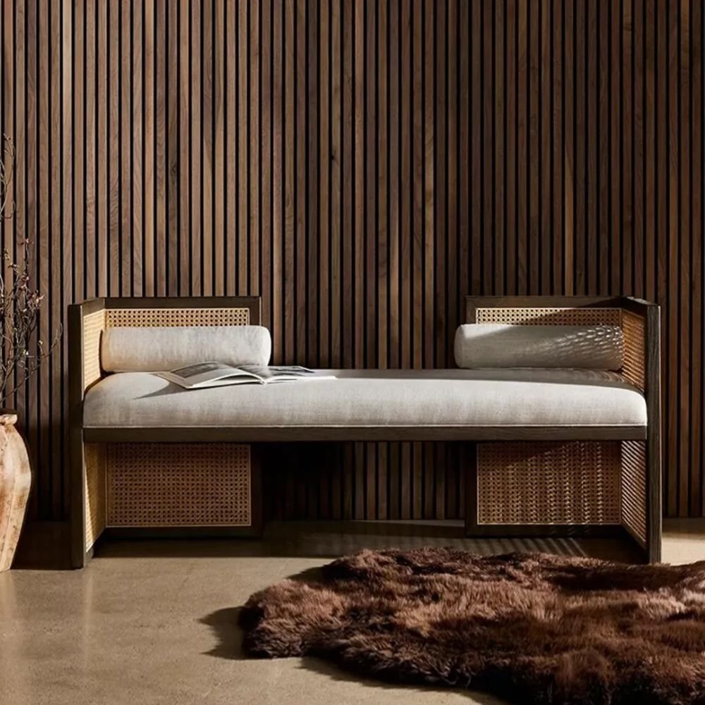 Topsham Wooden 2-Seater Sofa with Rattan Cane Design