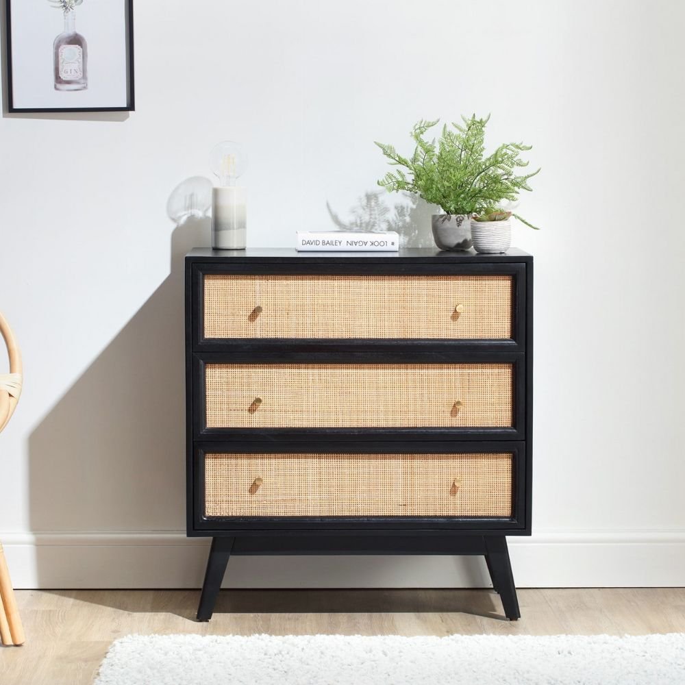 Totnes Boho Rattan Dresser 3 Drawer Cane Front Sideboard