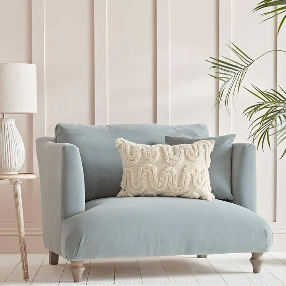 Velvet Single Seater Sofa with Wooden Legs in Bourton Chloe