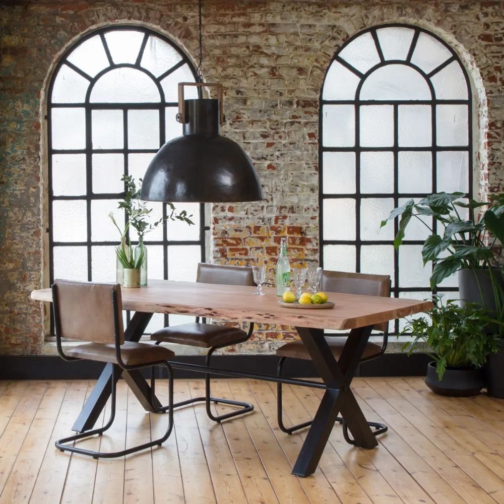 Yarm Acacia Wood Live Edge & Metal 4 Seater Dining Table