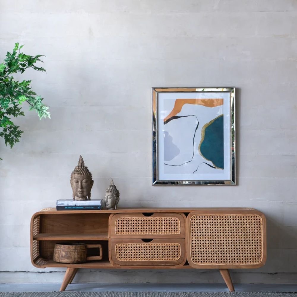 Yarm Solid Mango Wood TV Unit with Storage Shelves