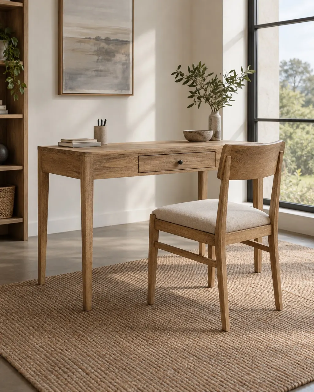 Mango-wood desk and chair in a home office