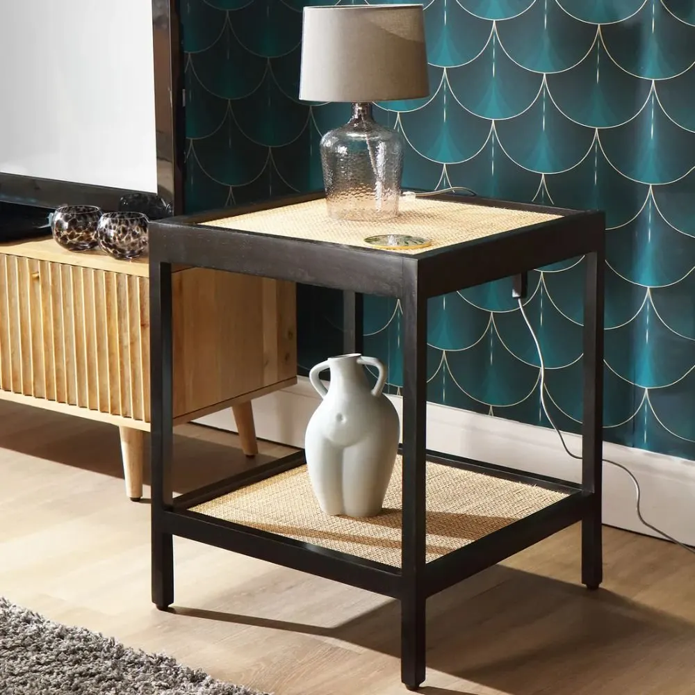 Alton Rattan Side Table In Black