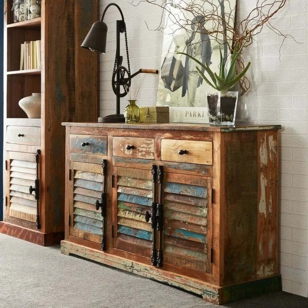 Bakewell Reclaimed Elizabeth Solid Wood 3 Drawers 3 Shelf Sideboard