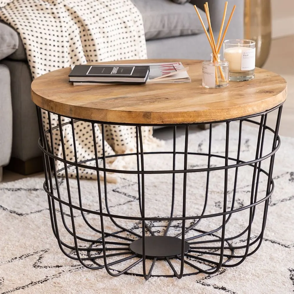 Brackley Round Coffee Table in Mango Wood and Steel