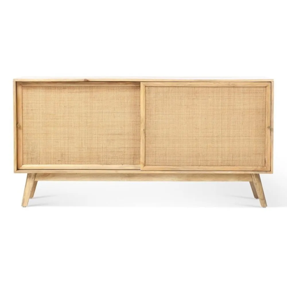 Brackley Sliding 2-Door Rattan & Solid Wood TV Unit