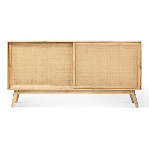 Brackley Sliding 2-Door Rattan & Solid Wood TV Unit