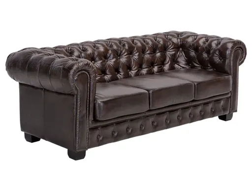Chesterfield 3 Seater Leather Sofa, Dark Brown #02