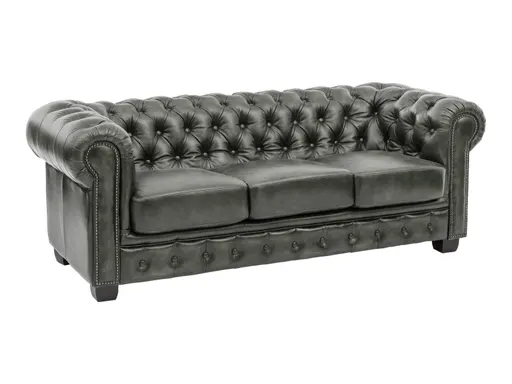 Chesterfield 3 Seater Leather Sofa, Dark Green #04