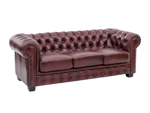 Chesterfield 3 Seater Leather Sofa, Red #03