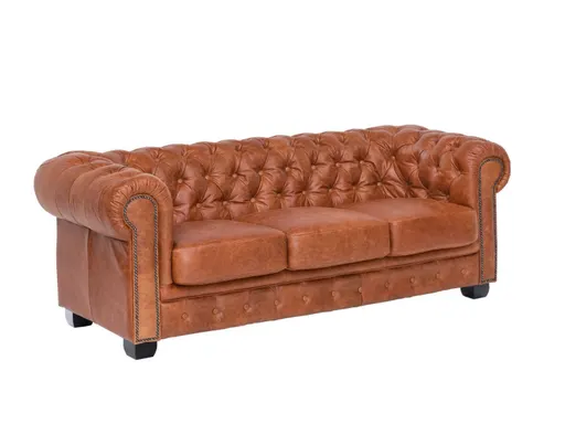 Chesterfield 3 Seater Leather Sofa, Tan #01