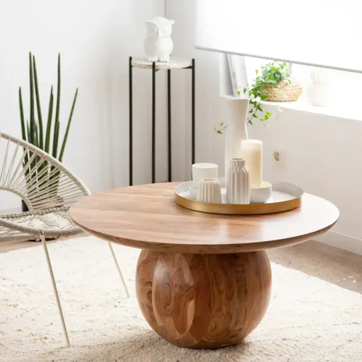 Denver Acacia Coffee Table with Ball Base