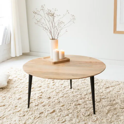 Denver Round Coffee Table with Black Metal Legs