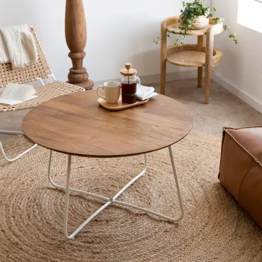 Denver Round Mango Coffee Table with Metal Legs