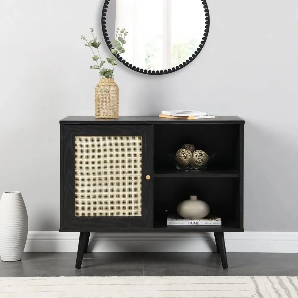 Dunster Rattan 1-Door Cabinet in Black