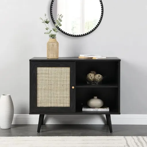 Dunster Rattan 1-Door Cabinet in Black