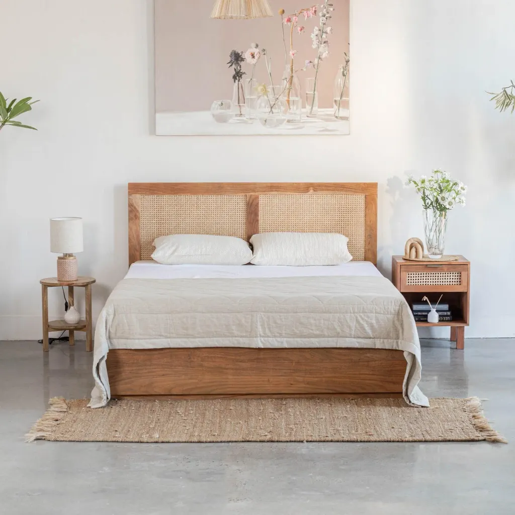Elstree Minimal Rattan Modern Solid Wood Cane Bed