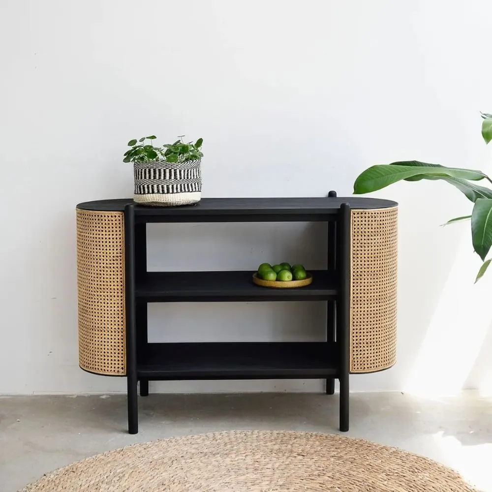 Elstree Solid Wood TV Unit and Console Table with rattan cane
