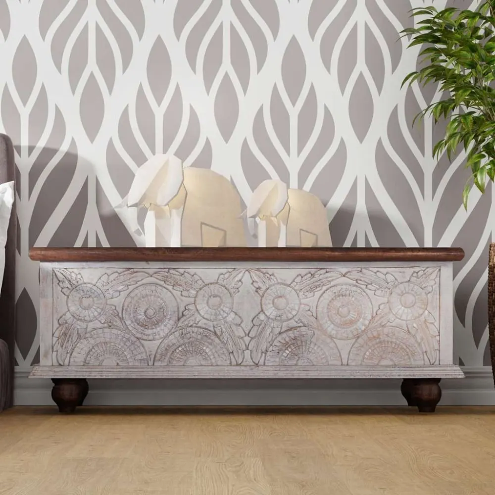 Elstree Solid Wood White Carved Trunk Or Coffee Table