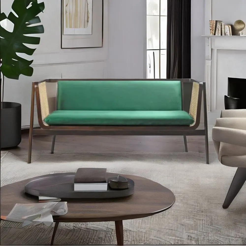 Horsham Solid Wood Sofa with Rattan Cane