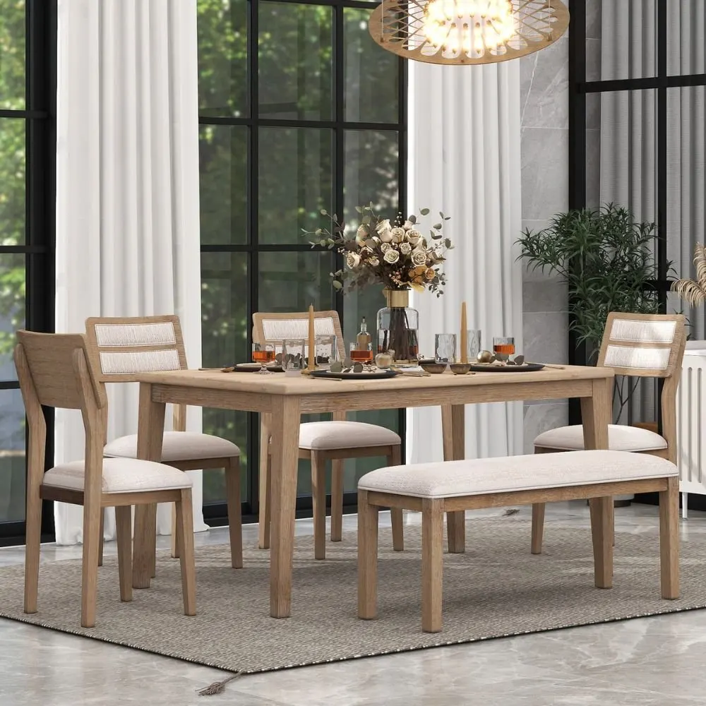 Lewes Solid Wood 6 Seater Dining Table Set