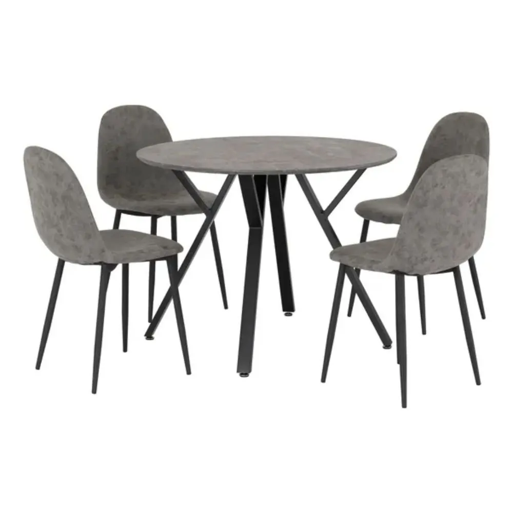 Marlow Round Dining Table with 4 Chairs, Grey Concrete Effect