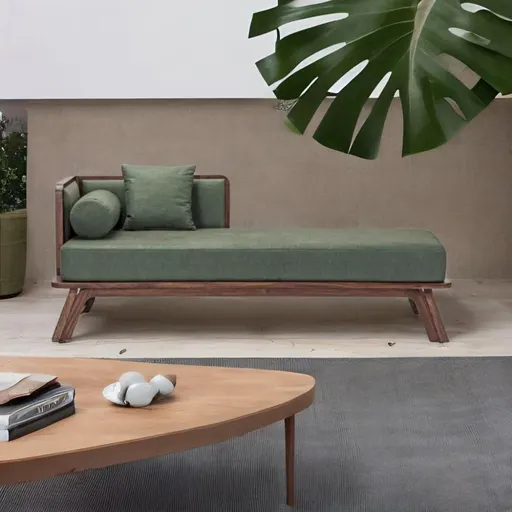 Moreton Sheesham Wood Sofa and Fabric Brown and Green Chaise