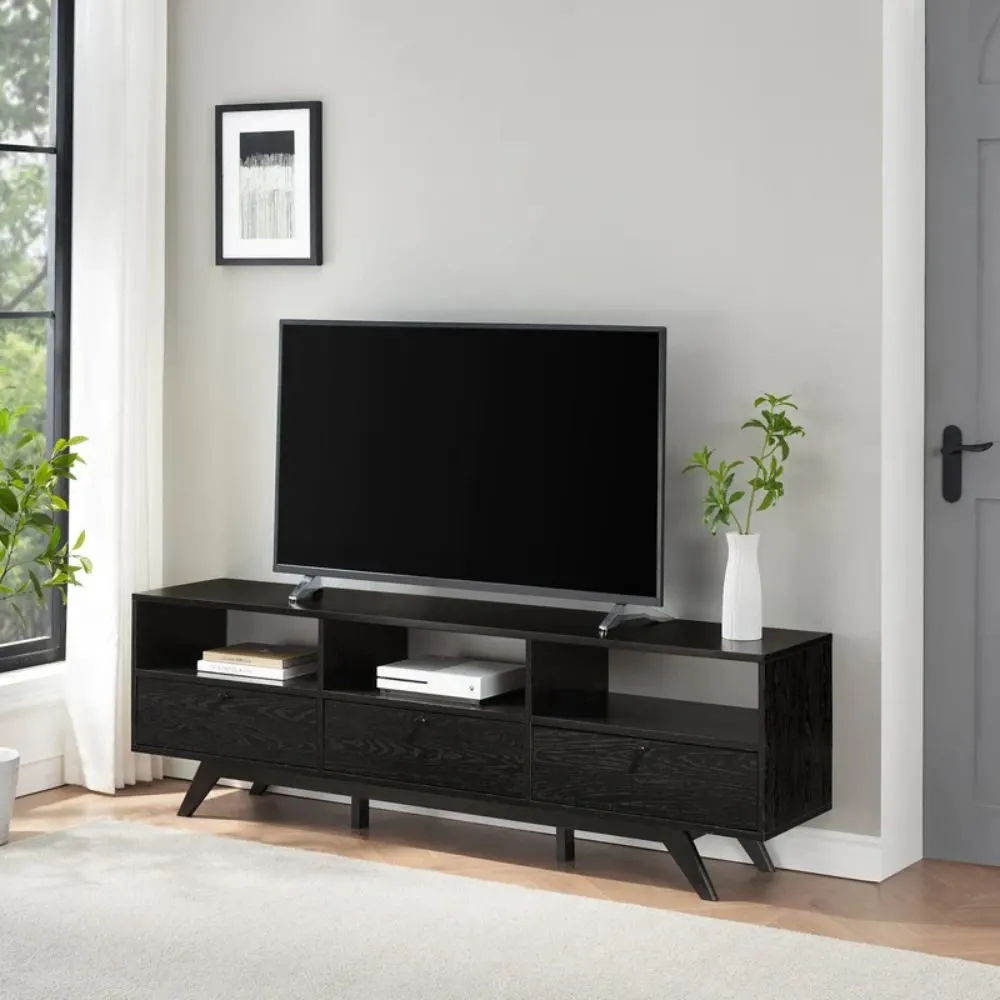 Olney Black 3-Door Rattan TV Stand TV Unit