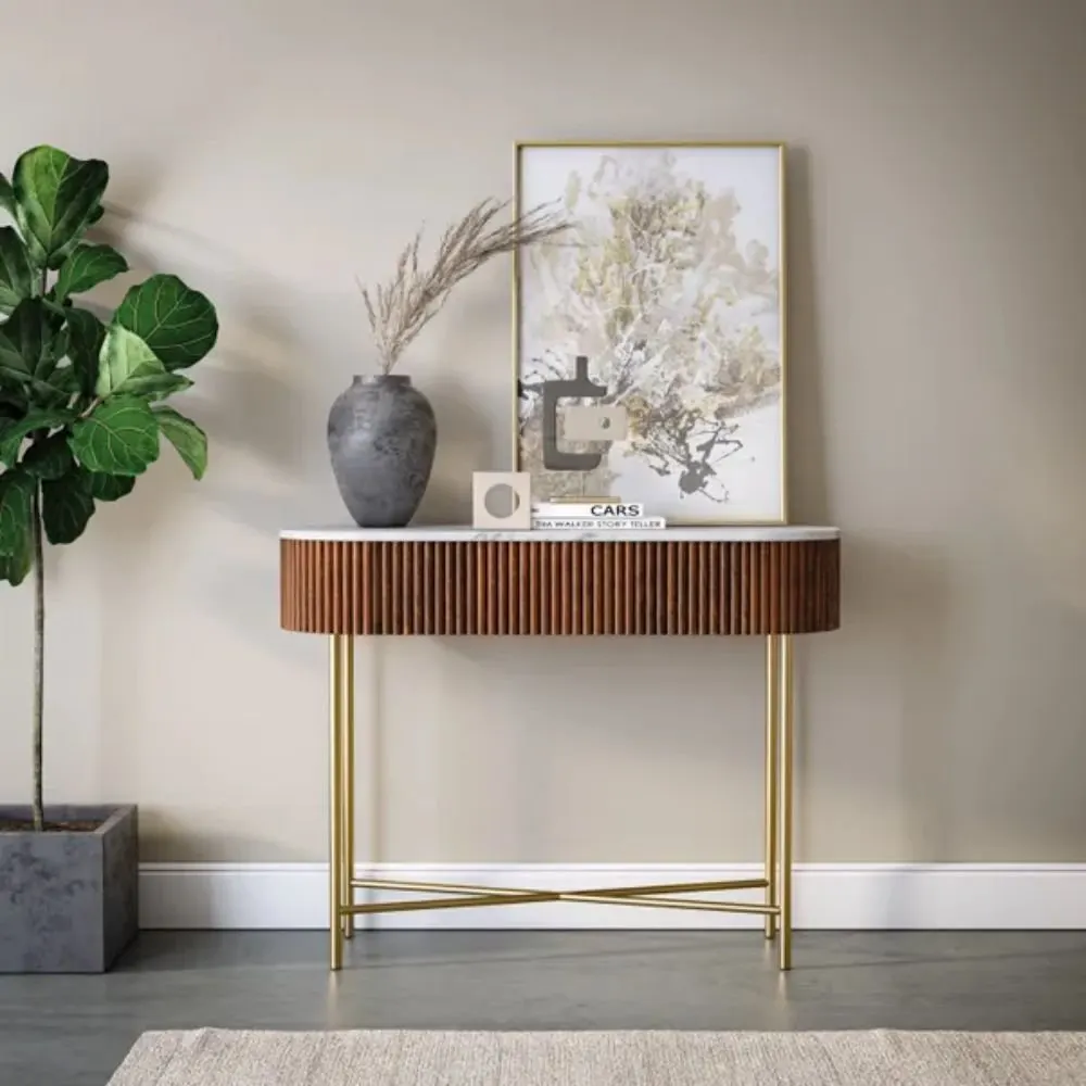 Olney Solid Mango Wood & Marble Console Table