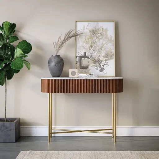 Olney Solid Mango Wood & Marble Console Table