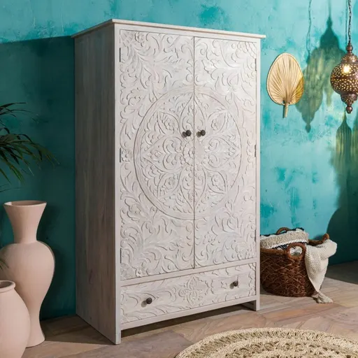 Persia Carved Mango Wood Wardrobe