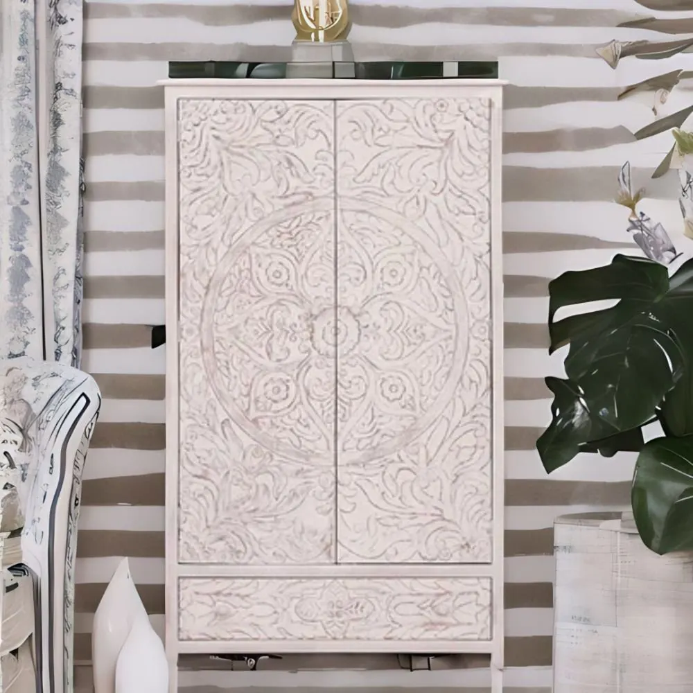 Rugeley Mango Wood Hand Carved Wardrobe With Storage