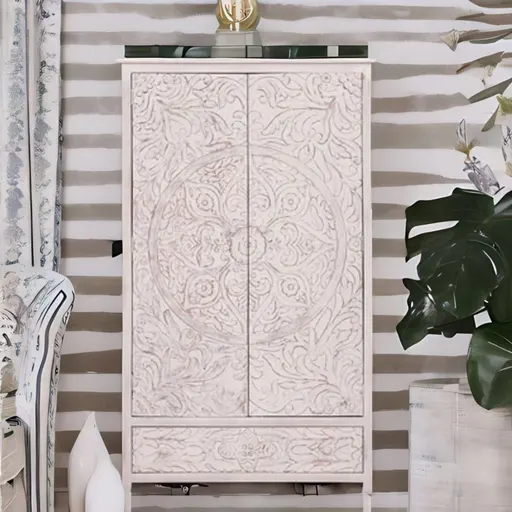 Rugeley Mango Wood Hand Carved Wardrobe With Storage