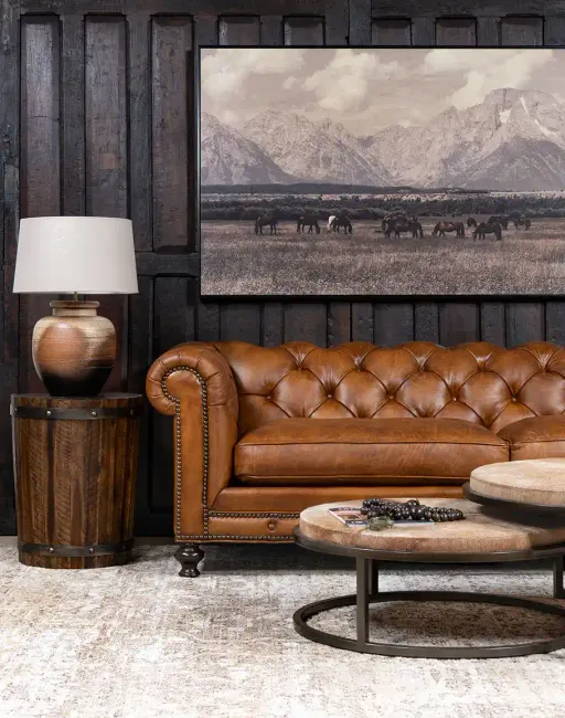 Samuel Chesterfield Leather Sofa, Tan #08