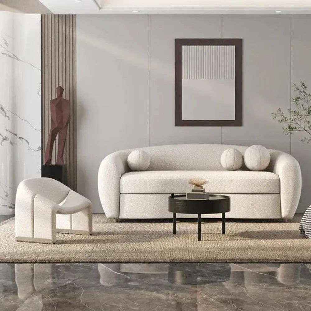 Selby White Teddy Velvet 3-Seater Curved Sofa