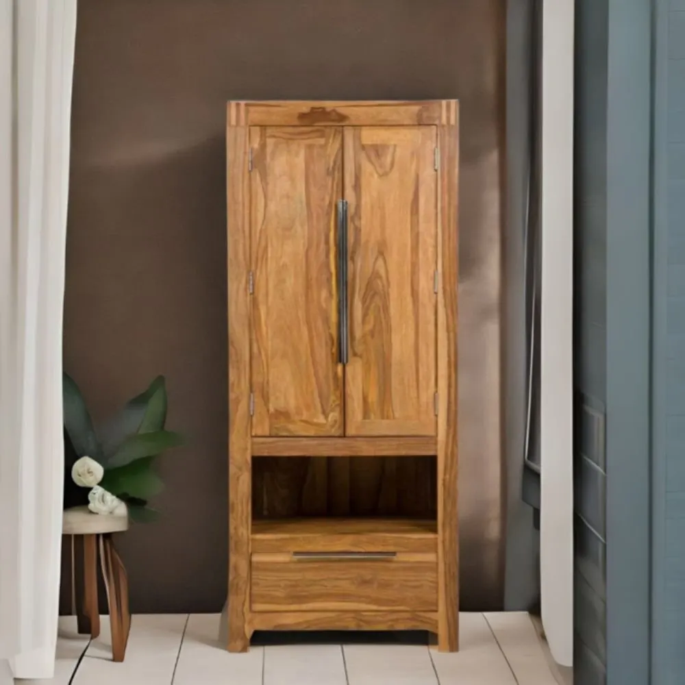 Skipton Sheesham Solid Wood Wardrobe With 1 Drawer and 2 Doors