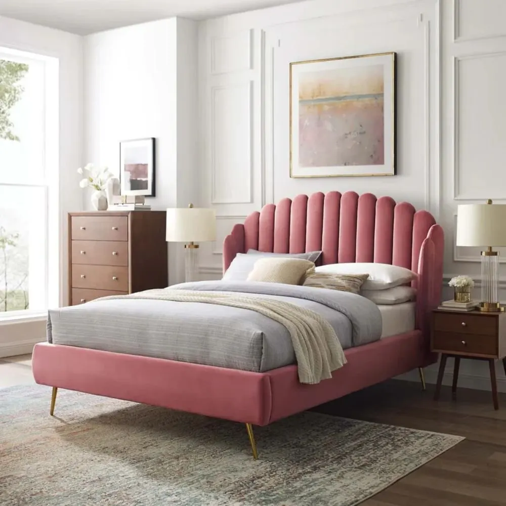 Skipton Upholstered Wingback Bed with Tufted Headboard