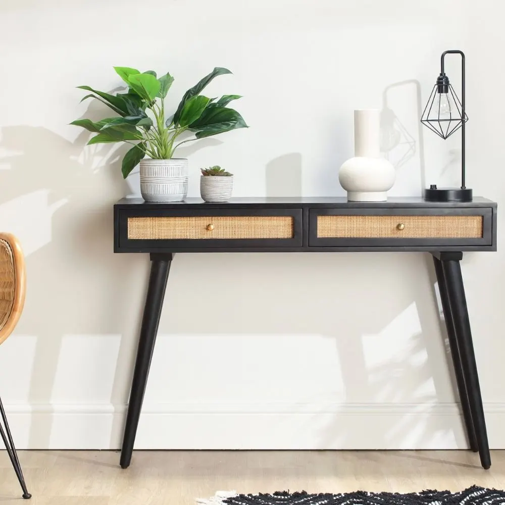Topsham Scandi-Boho Geralt Console Table 2 Drawer Cane