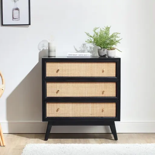 Totnes Boho Rattan Dresser 3 Drawer Cane Front Sideboard