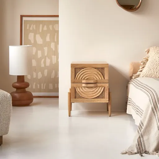 Vratta Mango Wood Bedside Table with Cane