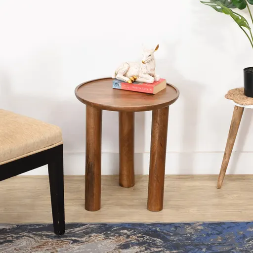 Wood Factory Benny Premium Solid Wood End Table Teak Finish