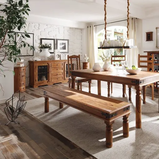Wood Factory Jackson Traditional Solid Sheesham Wood Dining Set with Chairs #06