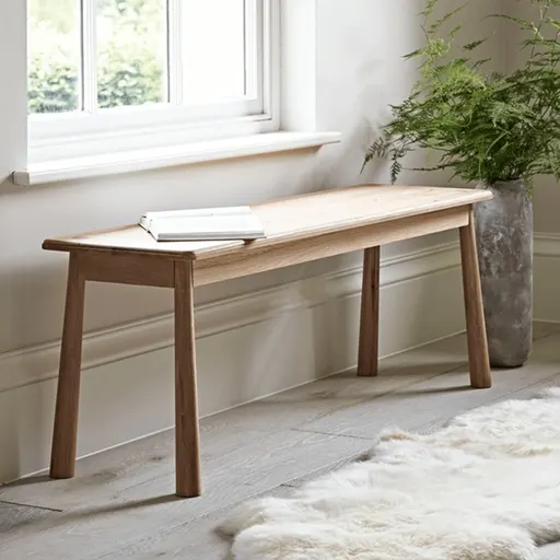 Wood Factory John Scandinavian Style Oak Wood Bench #5