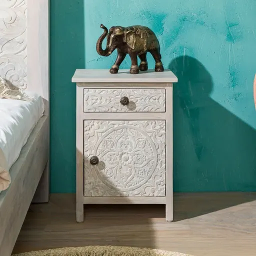 Wood Factory Persia Solid Wood Carved Bedside (Left Opening)