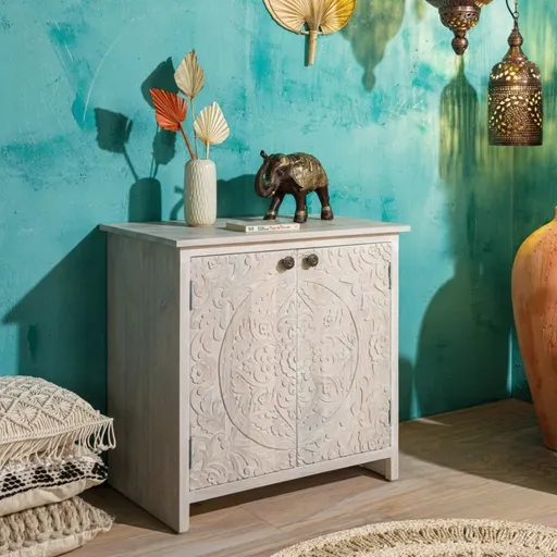 Wood Factory Persia Solid Wood Carved Two Door Cabinet